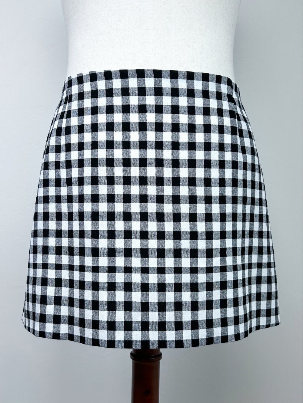 Express Black White Gingham Check Preppy Academia Linen Blend Mini Skirt XXL